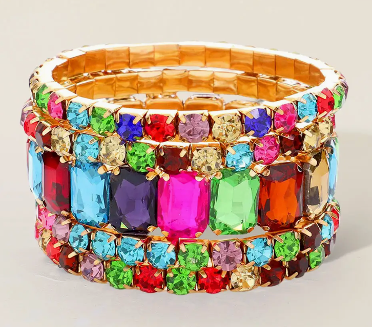 5pc Multi-Colored Emerald Cut Stretch Bracelet