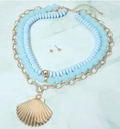 Blue Beaded Seashell Necklace
