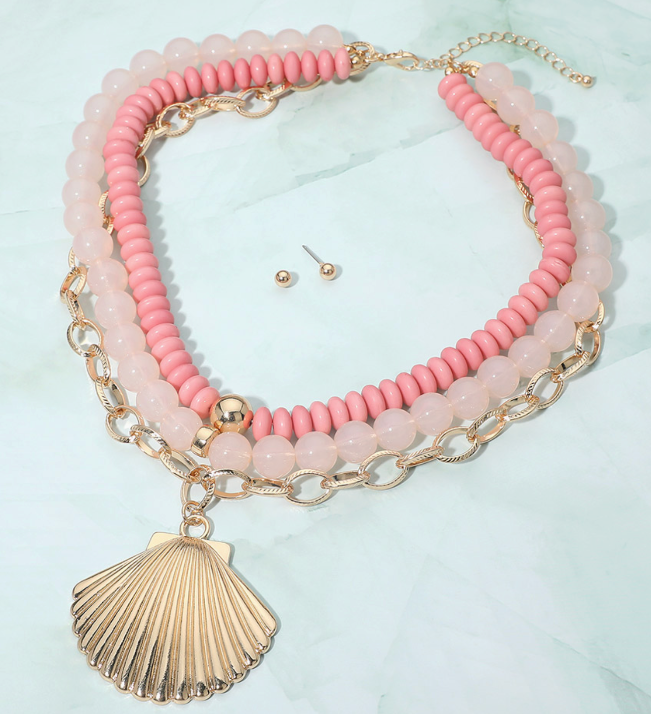 Pink Beaded Seashell Necklace