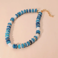 Blue Marbled Beaded Necklace
