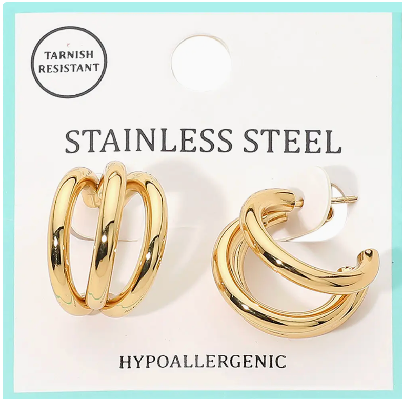 Gold Triple Hoop Earrings