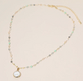 Pearl Coin Beaded Chain Necklace - Mint