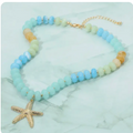 Aqua Textured Metal Starfish Statement Necklace