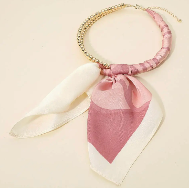 Scarf Double Bubble Chain Necklace - Dark Pink