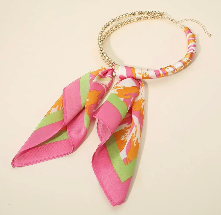 Scarf Double Bubble Chain Necklace - Pink