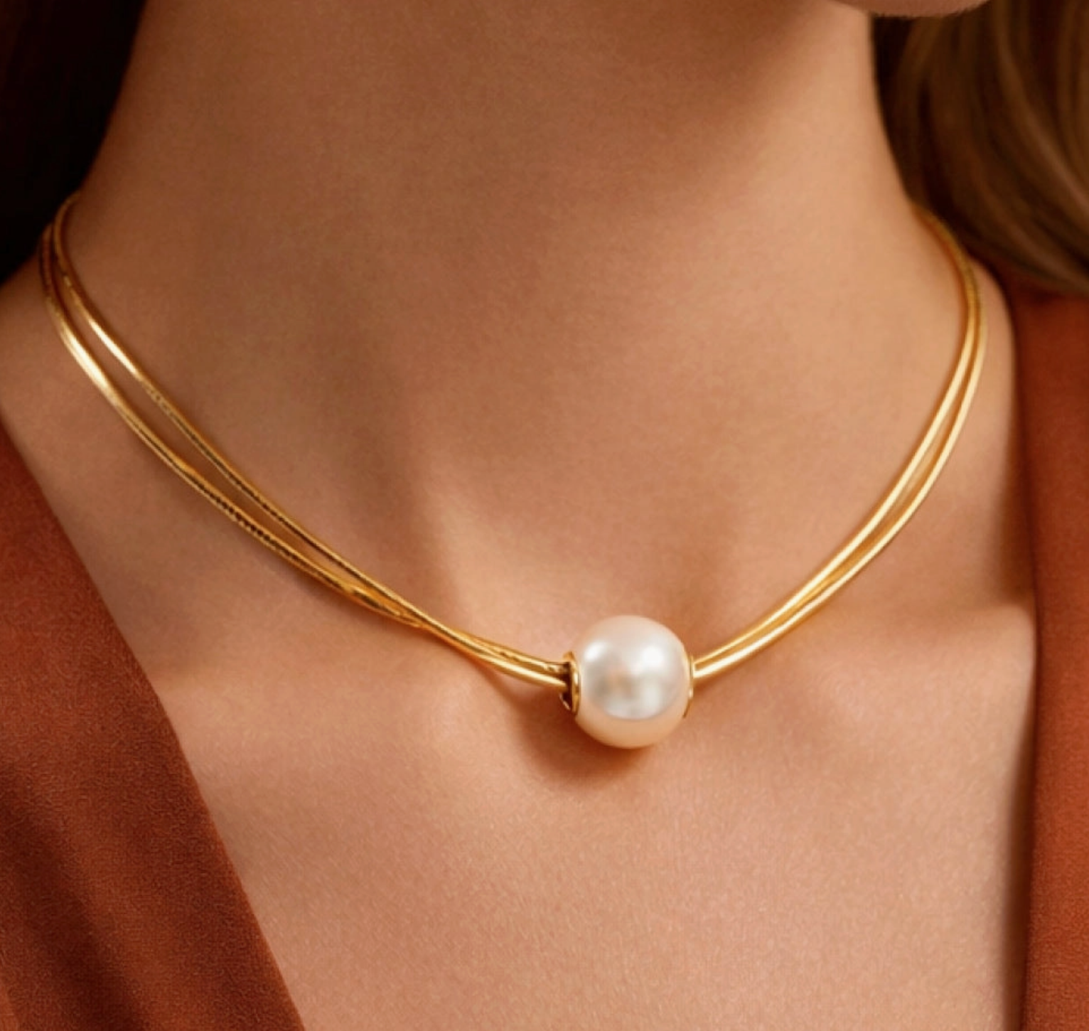 Double Gold Pearl Necklace