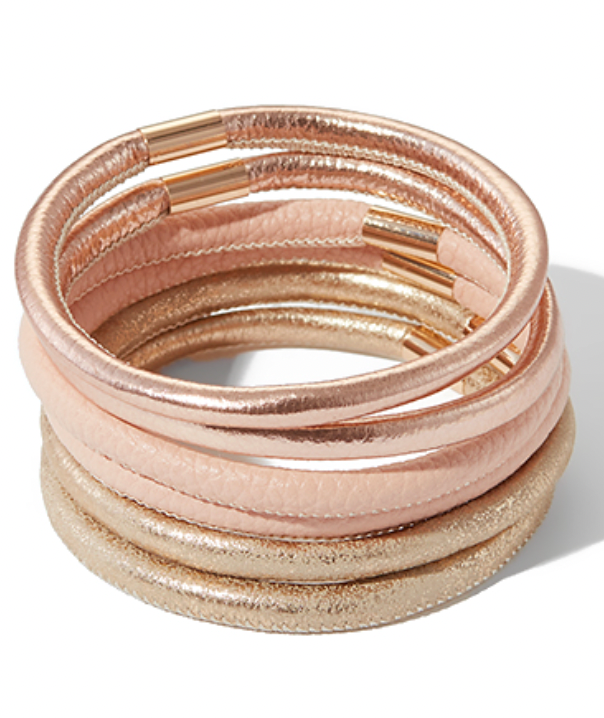 Natural 6pc Leather Bangle Bracelet Set