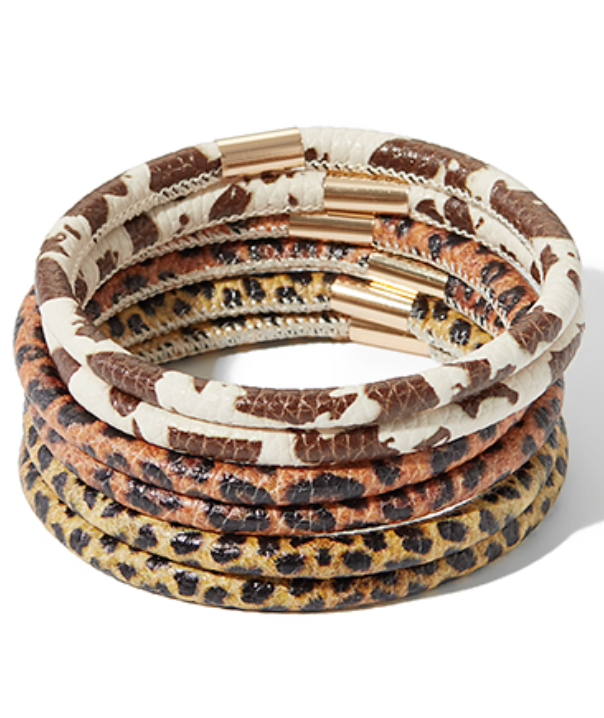 Animal Print Leather Tube Bracelet Set