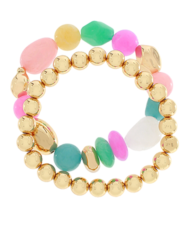 2 Row Multi Stone + Gold Bracelet