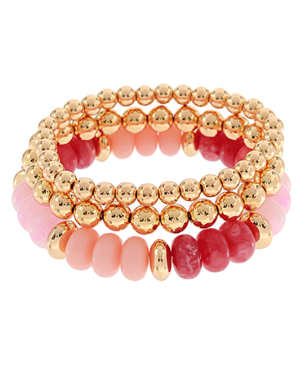 3 Row Marble + Gold Pink Bracelet