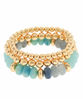 3 Row Marble + Gold Bead Bracelets Turquoise