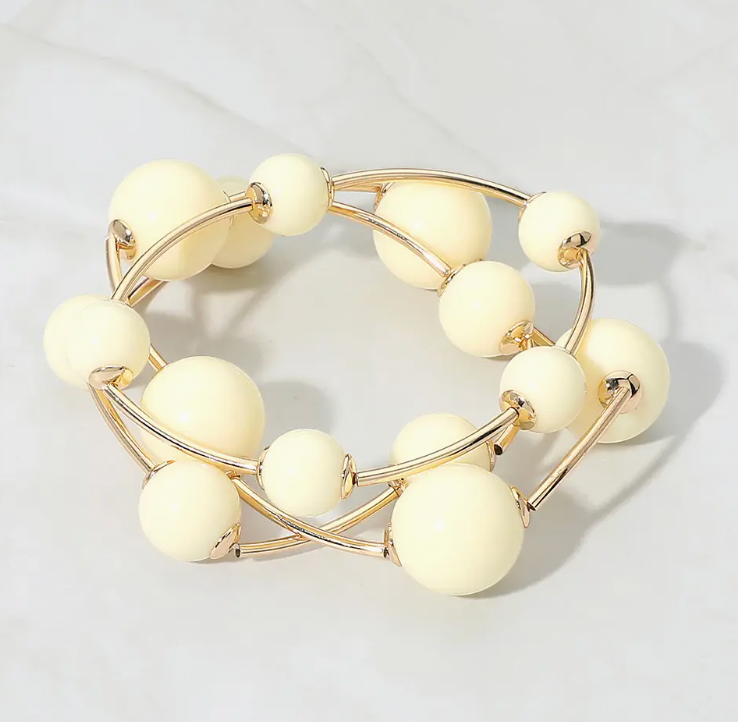 Ivory/Gold Beaded Bracelet Set