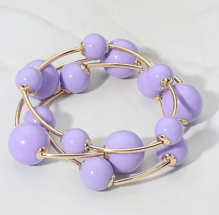Lavender/Gold Beaded Bracelet Set
