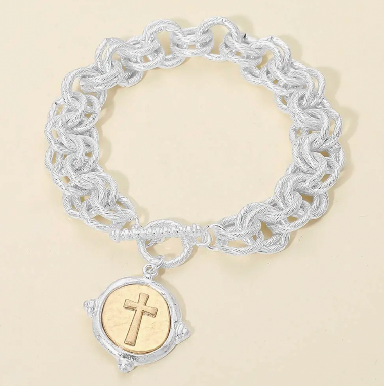 Cross Medallion Charm Bracelet