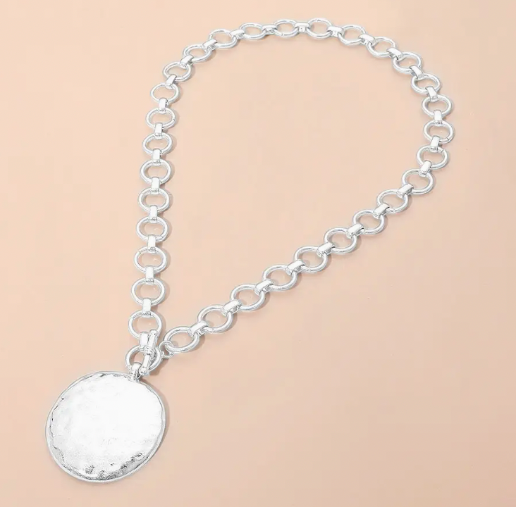 Silver Disc Pendant Necklace