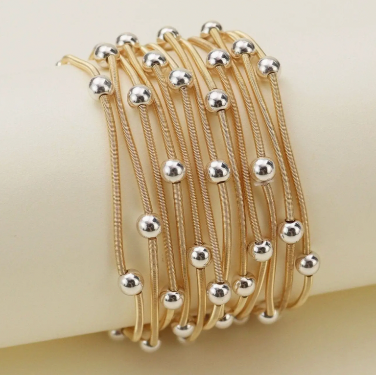 Gold/Silver Beads and Coils Bracelet Set
