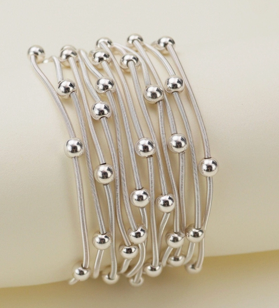 Silver Beads and Coils Bracelet Set