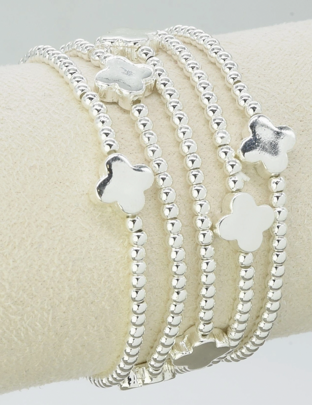 Silver Clover Bracelet Set