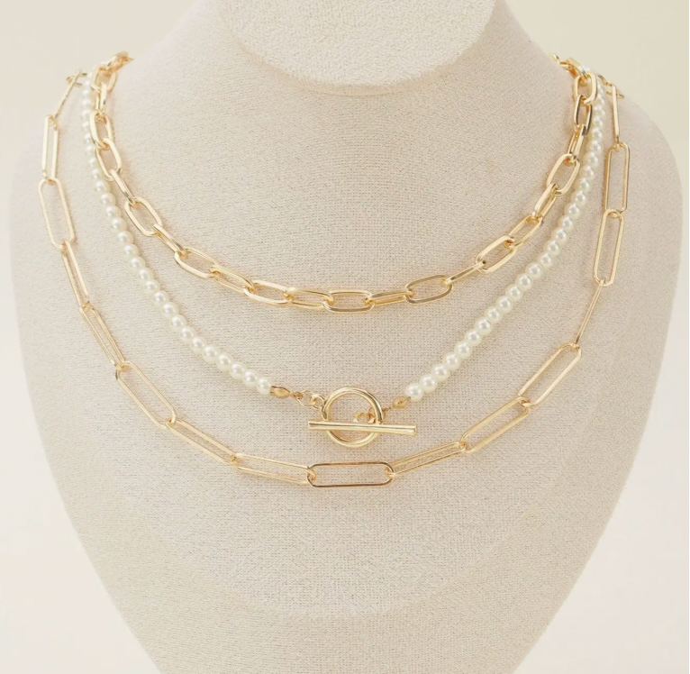 Multi Pearl Toggle Chain Necklace Set