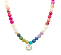 Multi Marble Bead & Oval Stone Pendant Necklace