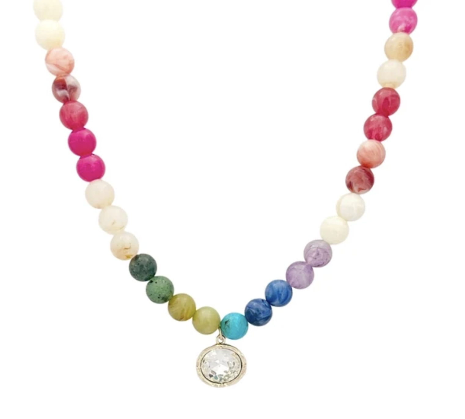 Multi Marble Bead & Oval Stone Pendant Necklace