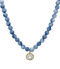 Blue Marble Bead & Oval Stone Pendant Necklace