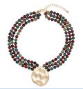 Dark Multi Disc Layered Beaded Necklace