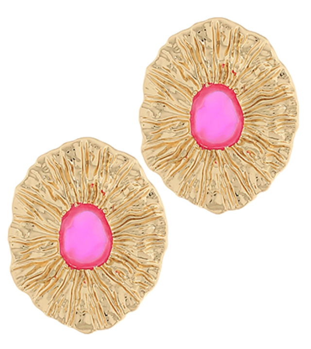 Textured Oval w/Stone Earrings