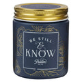 Glass Candle W/Screw Top Lid Navy Be Still Ps. 46:10